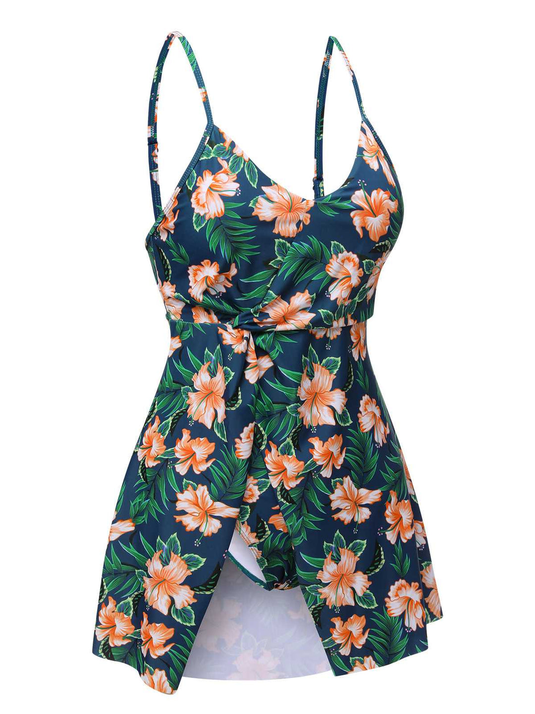 Green 1950s Spaghetti Strap Floral Swimsuit: 1950s Riviera elegance, reimagined for her
