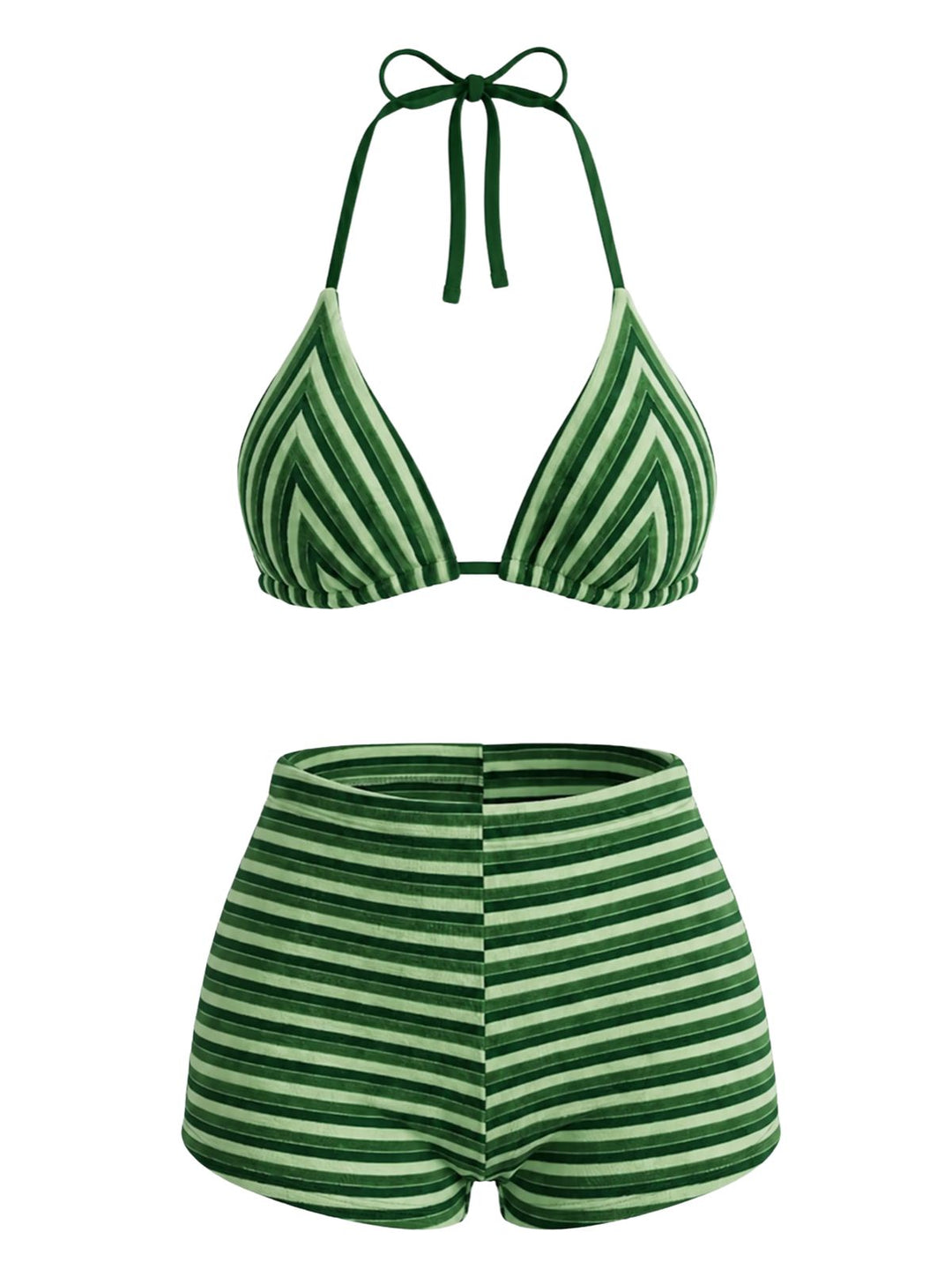 [Pre-Sale] Green Striped Terry Halter Bikini Set, vintage swimsuit, swimwear - perfect for women who love vintage and retro fashion