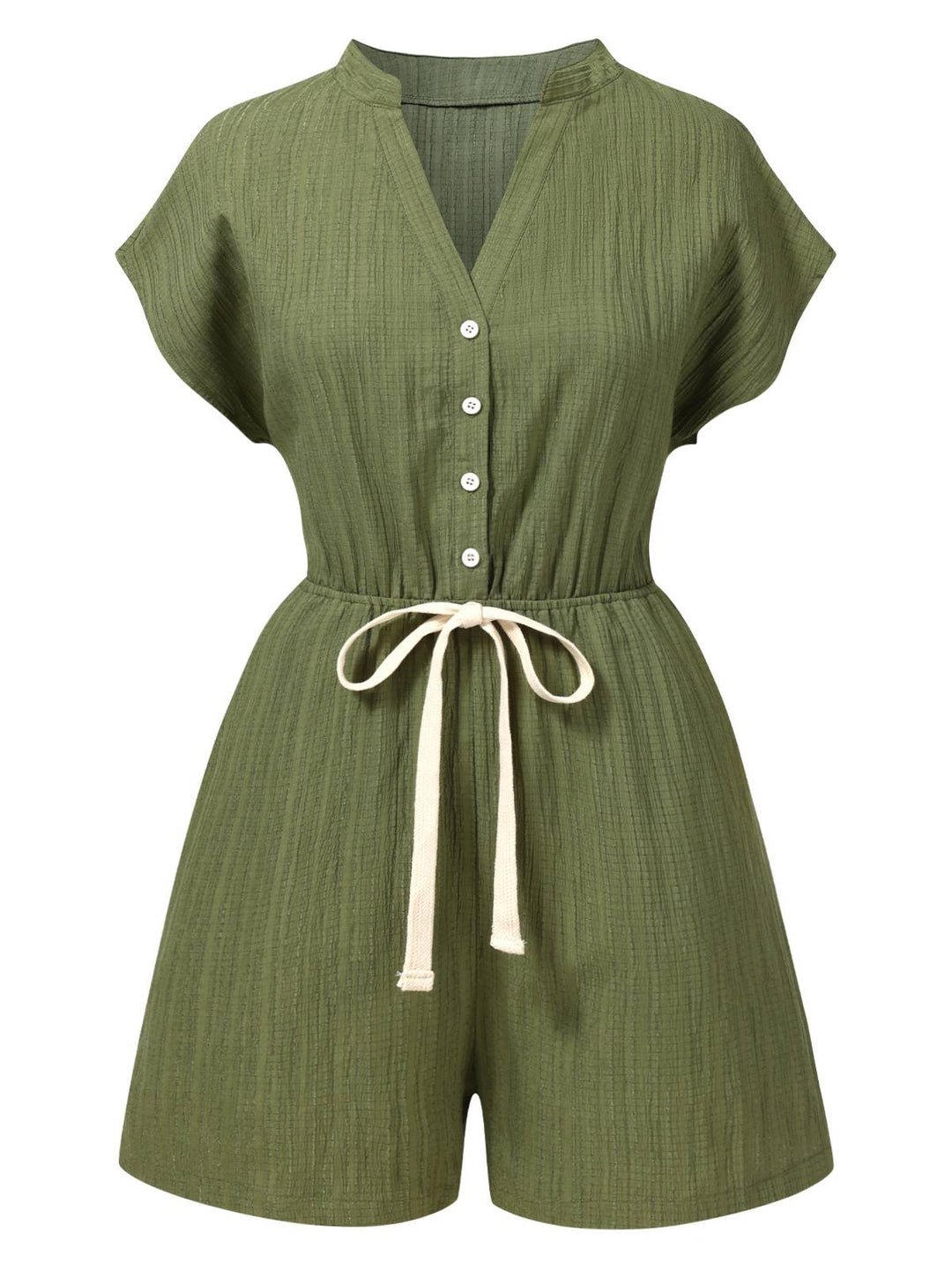 She finds her 1950s story in this Green 1950s V-Neck Textured Pocket Romper
