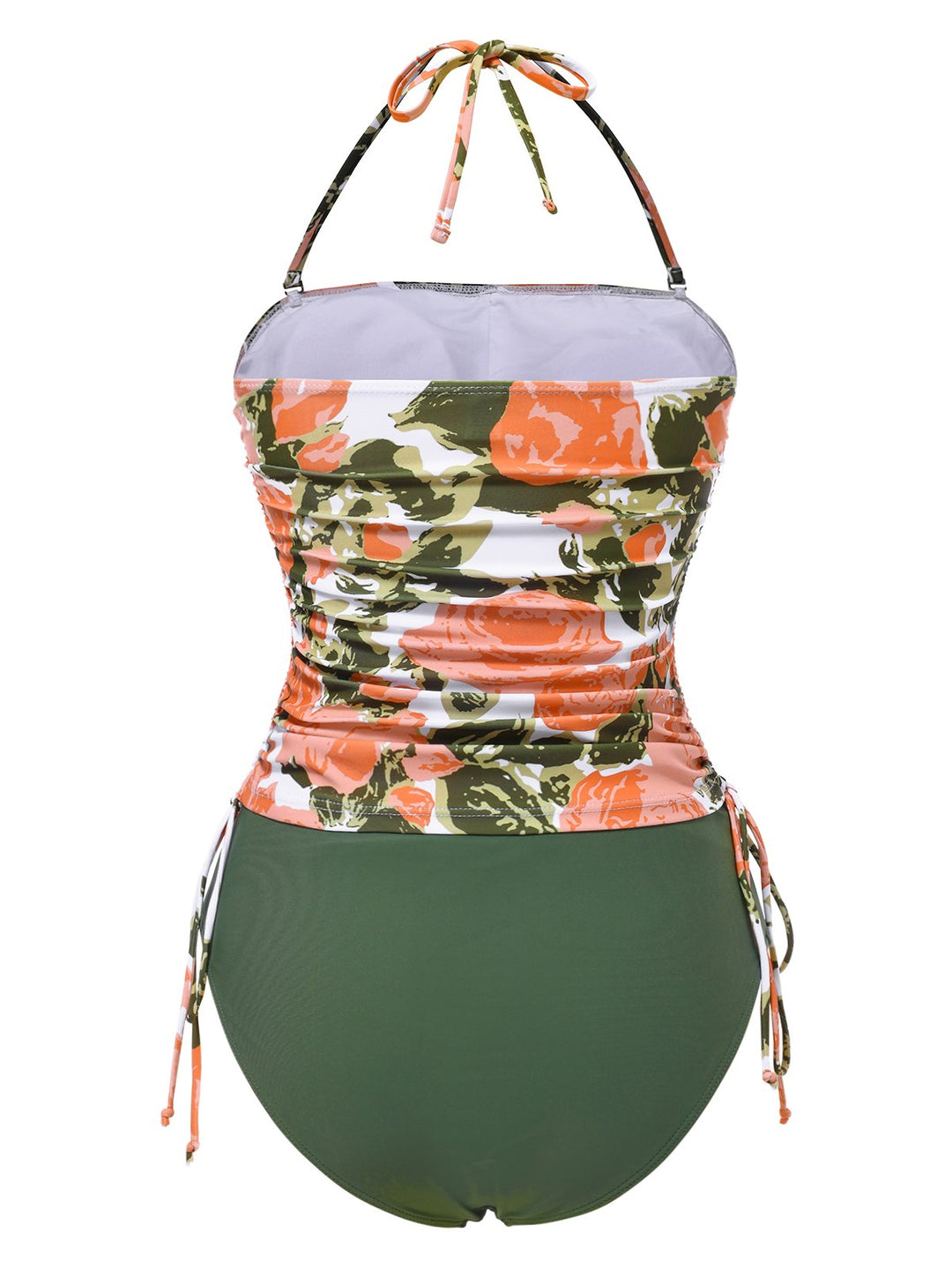 This Green 1960s Bandeau Halter Floral Drawstring Swimsuit carries 1960s vacation dreams in every stitch
