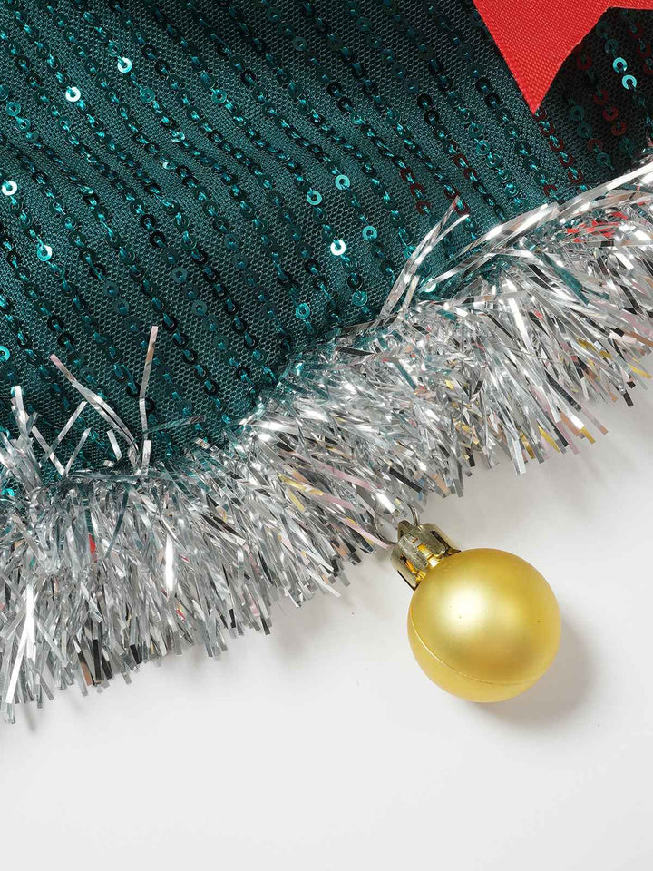 Green 1960s Bow &amp; Christmas Bell Sequin Dress - vintage dress, retro fashion
