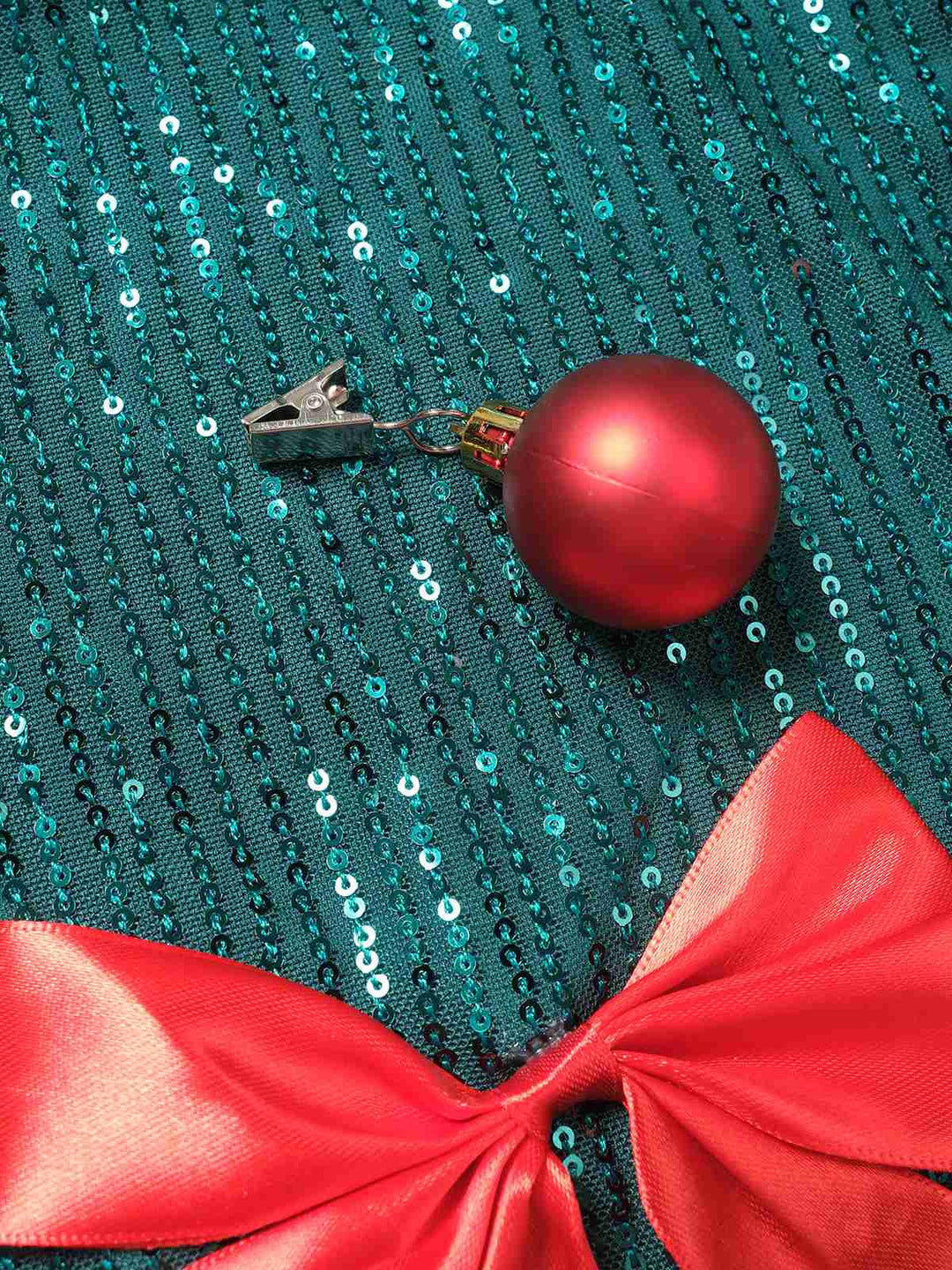 Green 1960s Bow &amp; Christmas Bell Sequin Dress - vintage dress, retro fashion