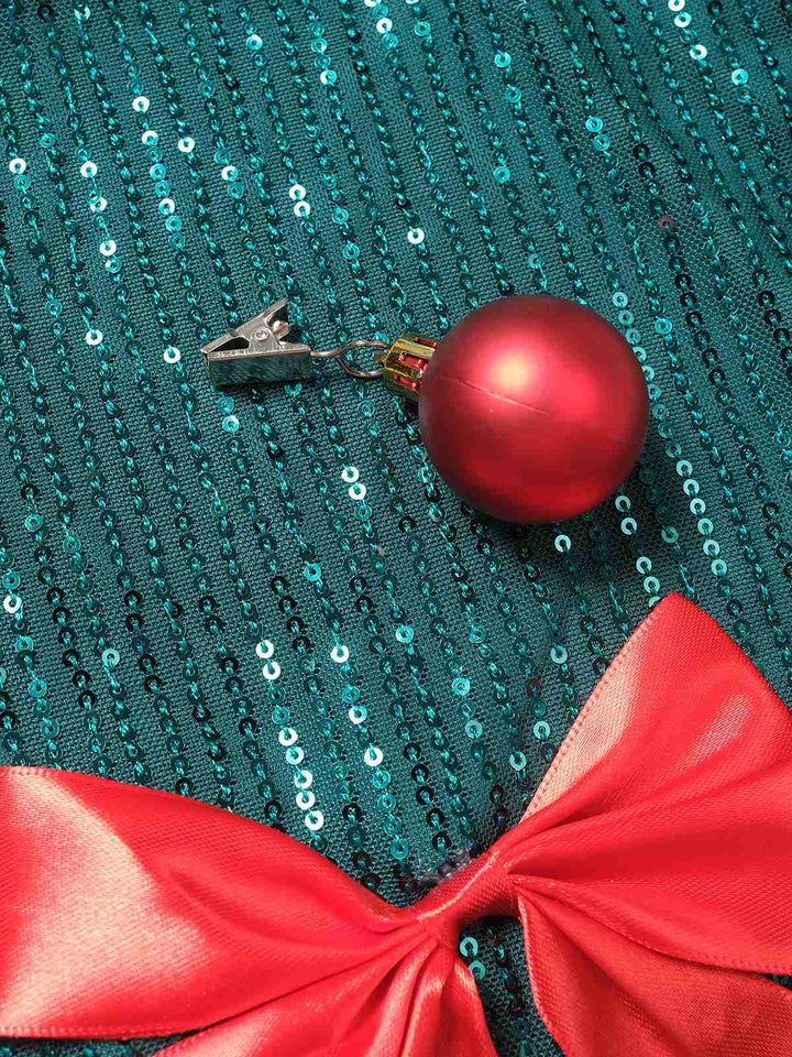 Green 1960s Bow &amp; Christmas Bell Sequin Dress - vintage dress, retro fashion