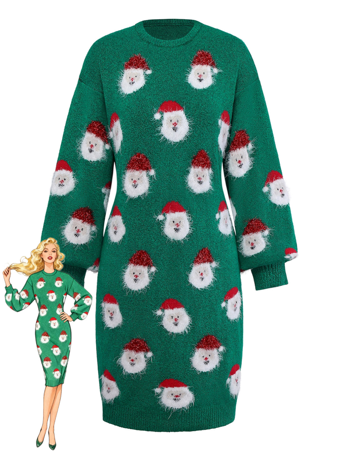 Green 1960s Christmas Santa Claus Sweater Dress - vintage dress, fashion
