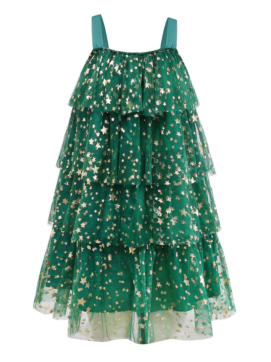 Green 1960s Christmas Tree Pom-Pom Balls Mesh Dress - vintage dress, retro fashion