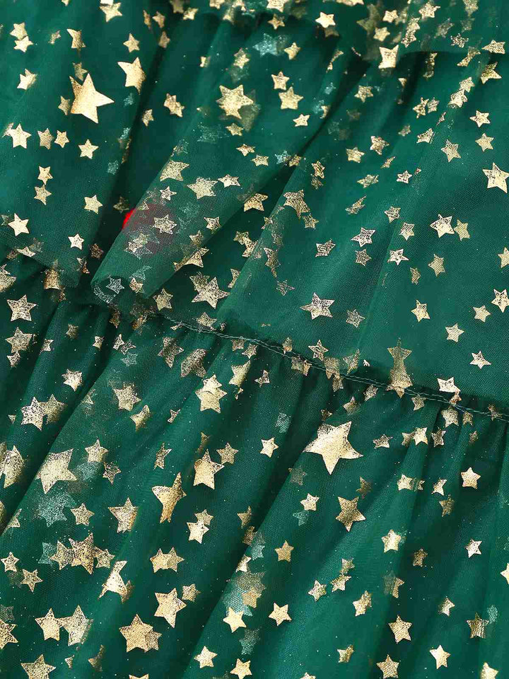 Green 1960s Christmas Tree Pom-Pom Balls Mesh Dress - vintage dress, retro fashion