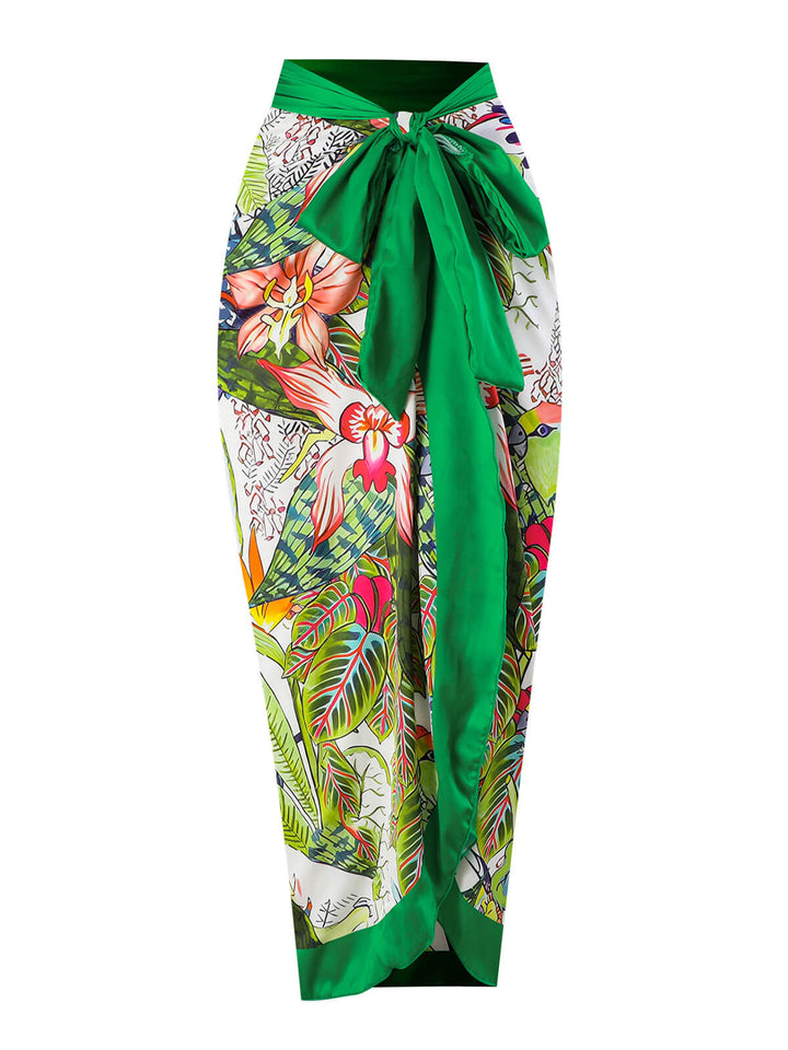 This Green 1960s Floral Bird Swimsuit &amp; Cover-Up carries 1960s vacation dreams in every stitch