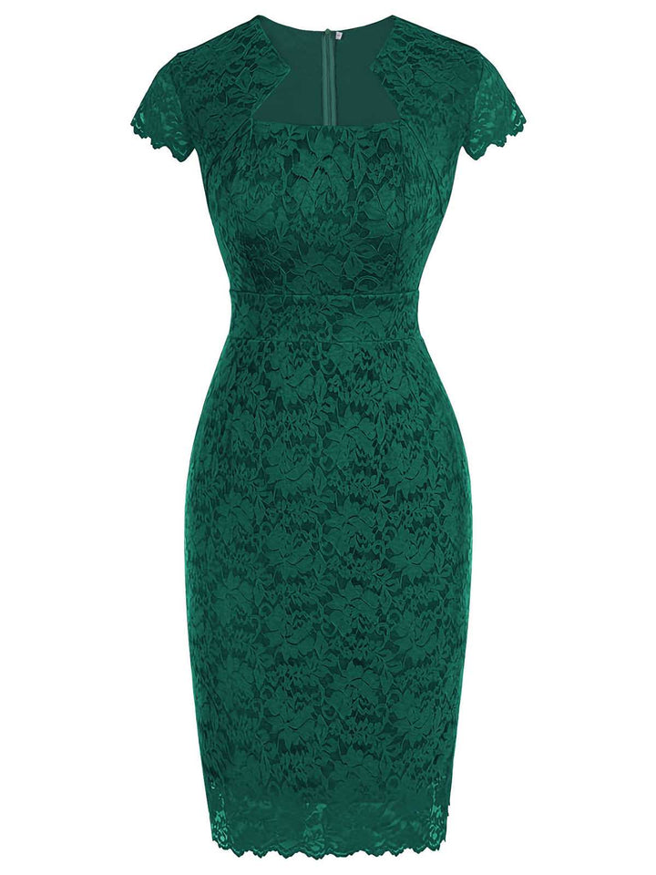 She slips into this Green 1960s Floral Solid Bodycon Dress and suddenly it&