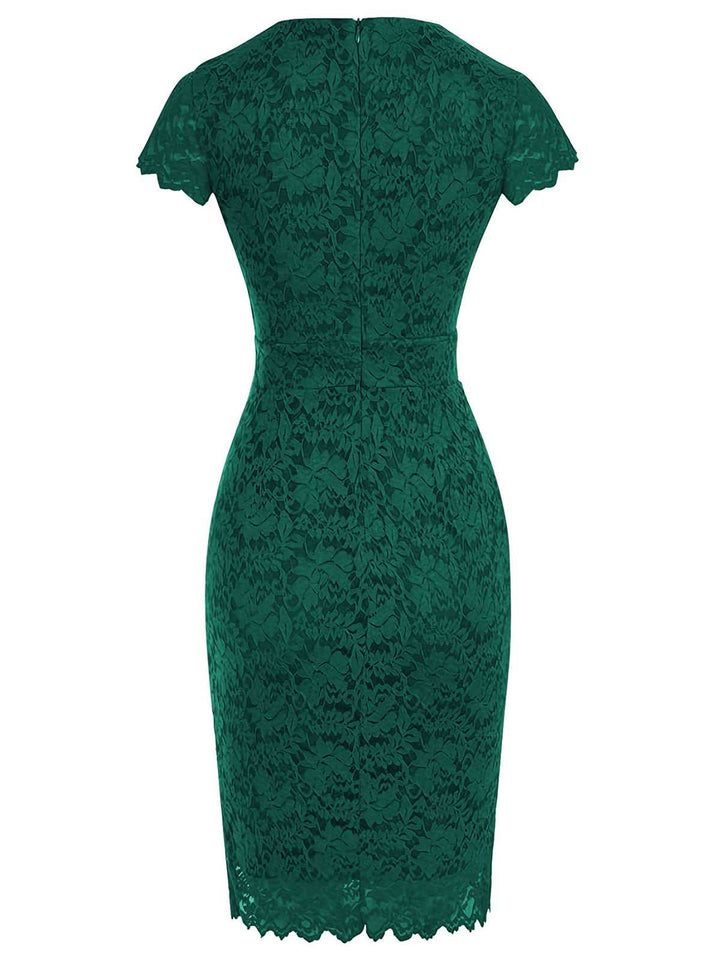 Green 1960s Floral Solid Bodycon Dress: where 1960s romance meets her modern spirit