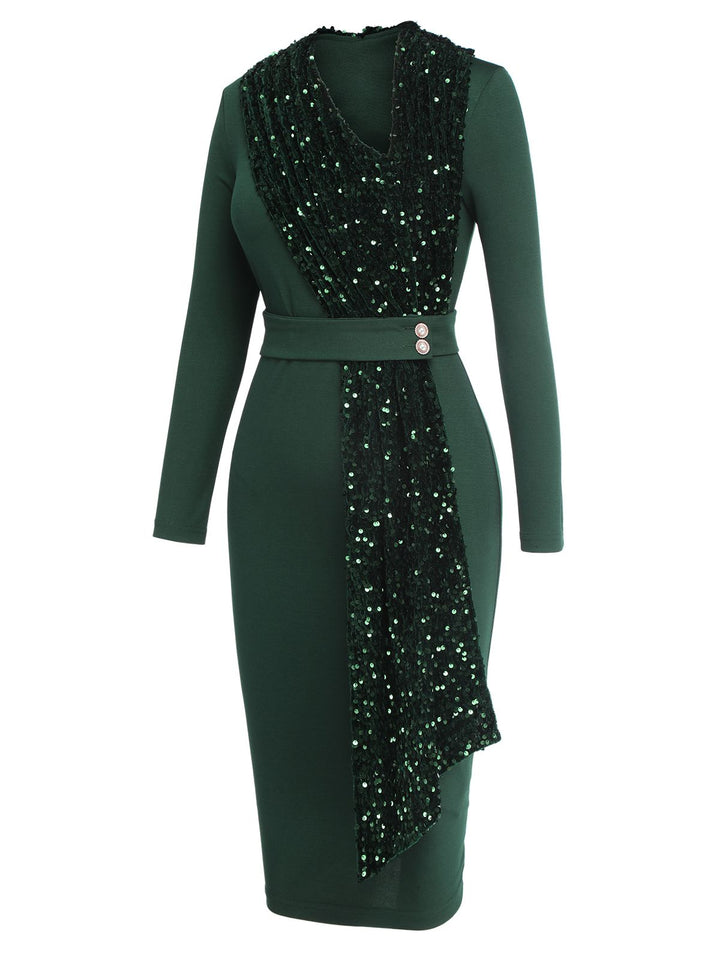 Green 1960s Glitter Patchwork Belted Dress, vintage dress, retro fashion - perfect for women who love vintage and retro fashion