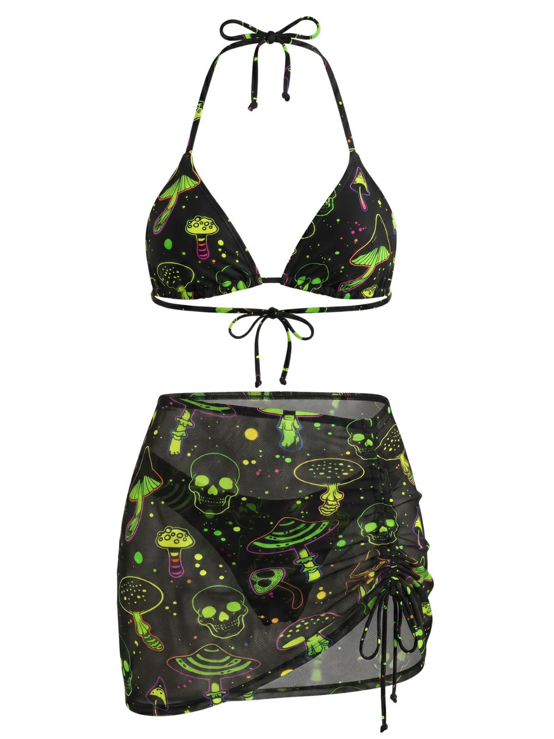Green Print Mesh Vintage Slim Bikini Set 7