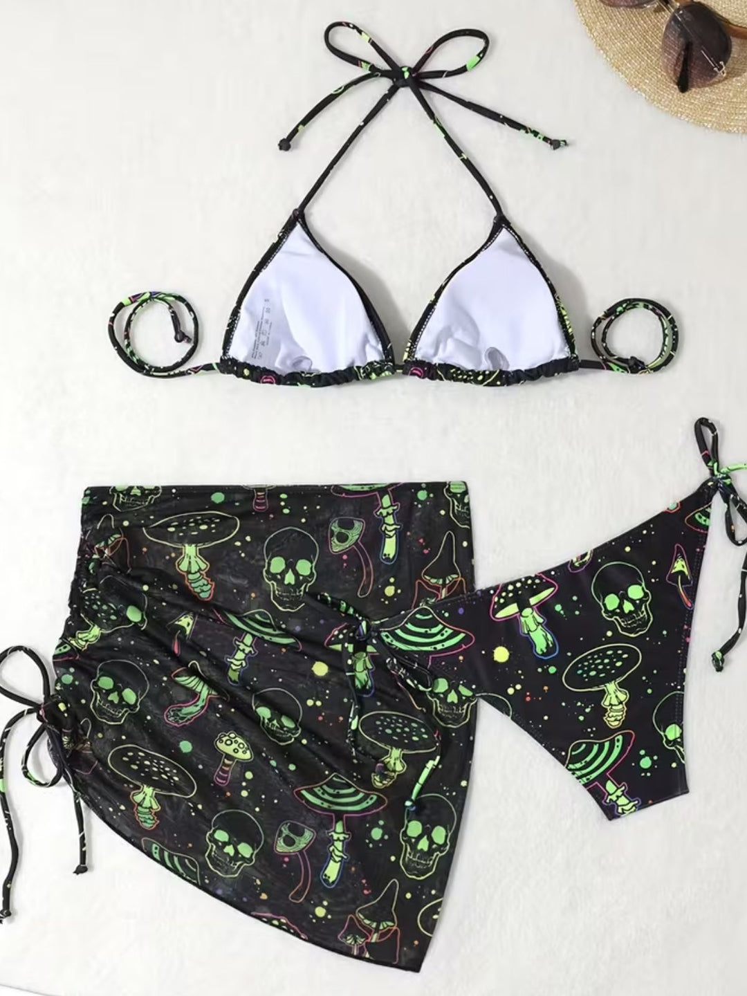 Green Print Mesh Vintage Slim Bikini Set 3