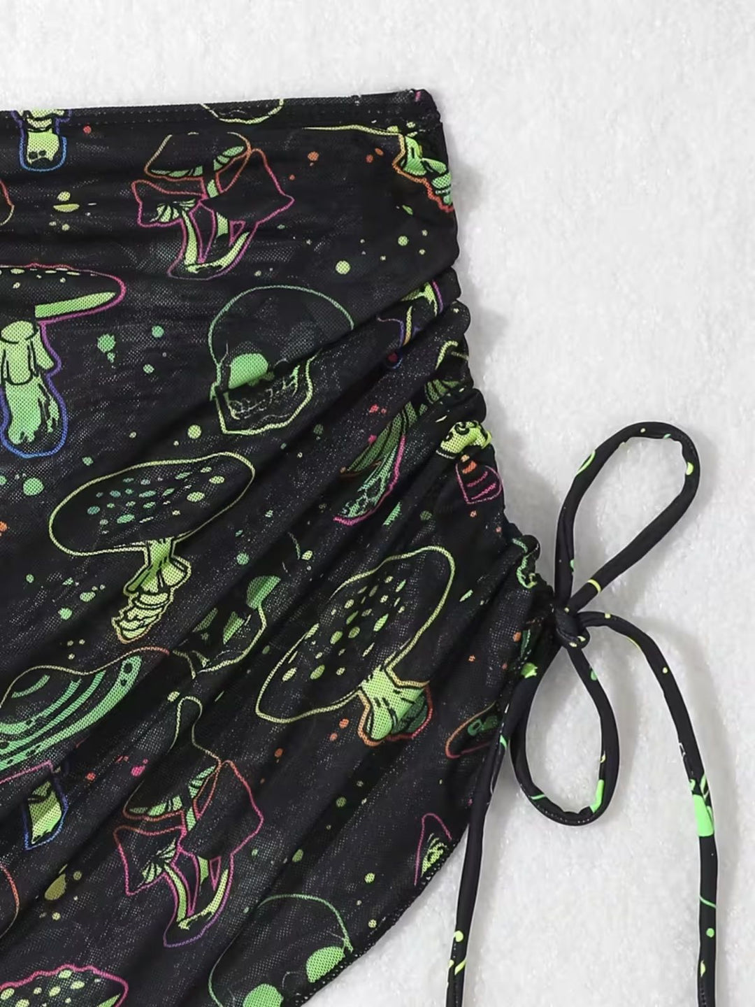 Green Print Mesh Vintage Slim Bikini Set 6
