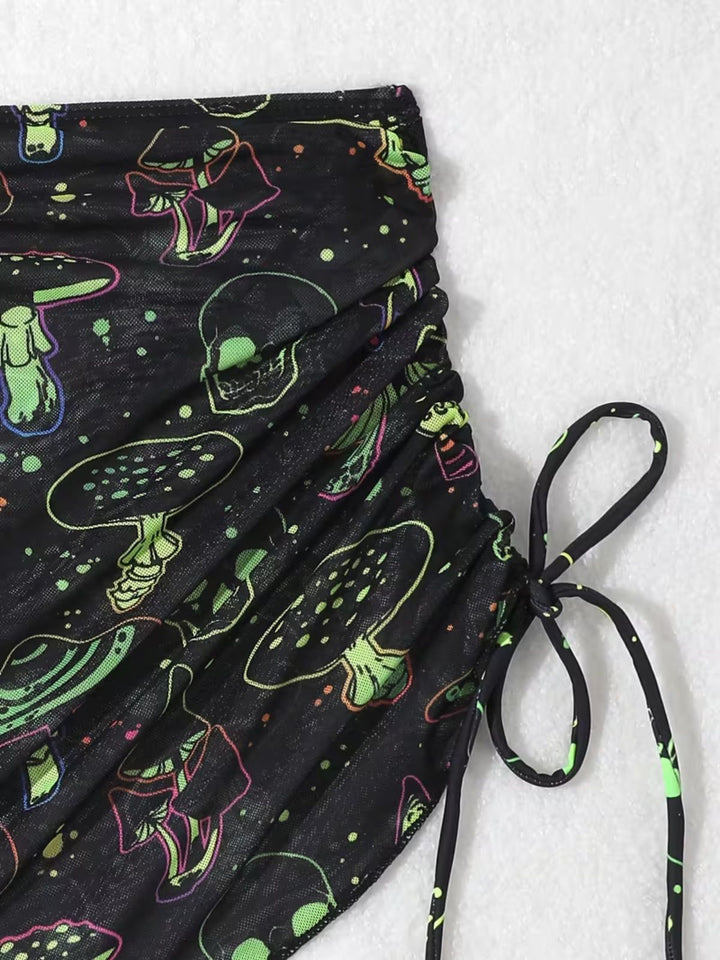 Green Print Mesh Vintage Slim Bikini Set 6