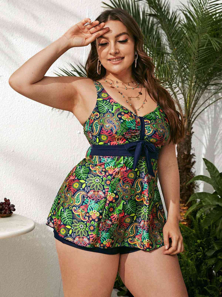 This Green Hippie Prints Bow Tankini carries vacation dreams in every stitch