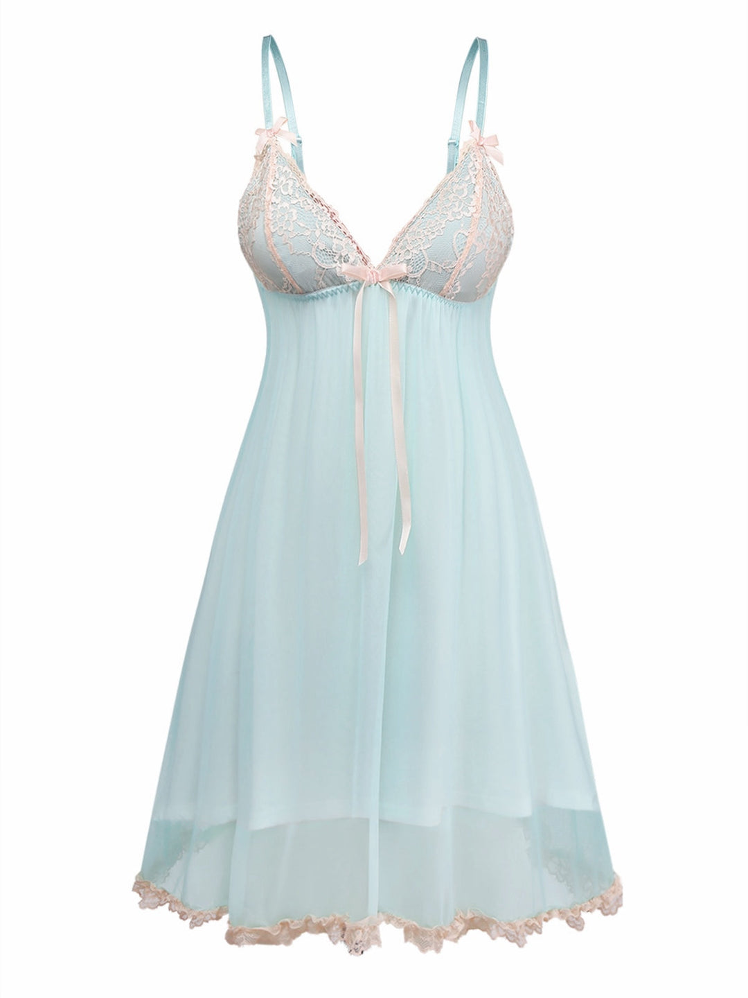 She slips into this Green 1960s Mesh Lace Patchwork Bow Straps Nightdress and suddenly it's a 1960s daydream