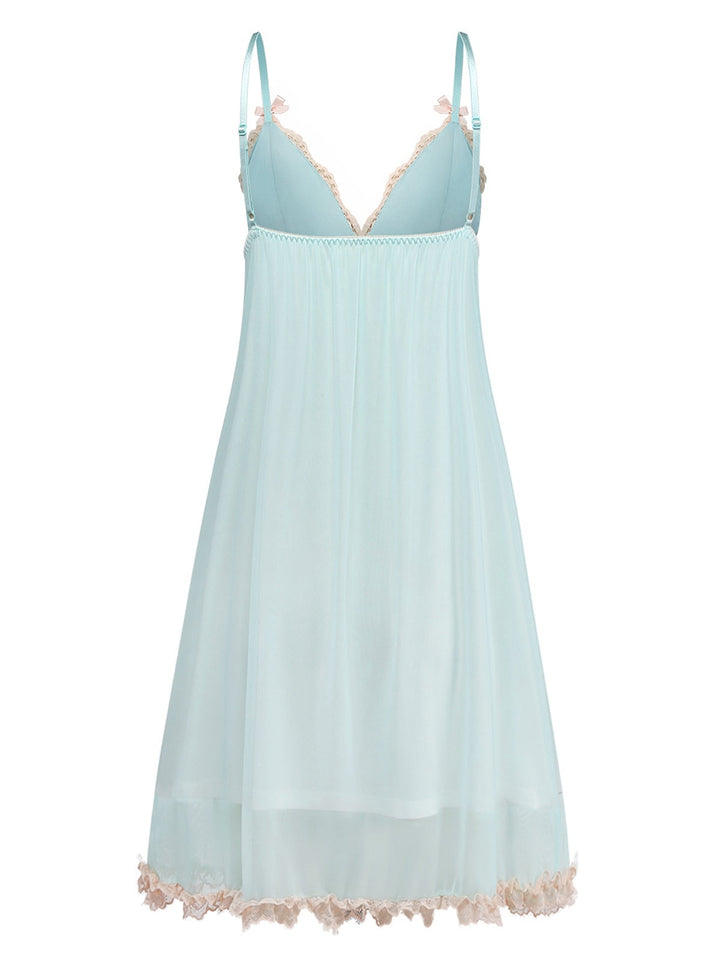 Green Mesh Lace Patchwork Bow Straps Nightdress: where romance meets her modern spirit