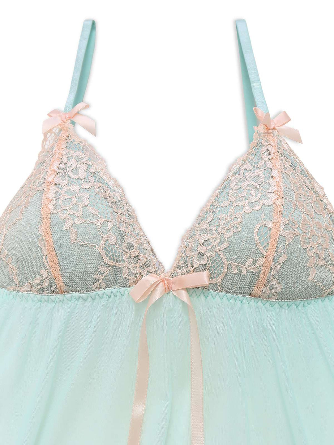 This Green Mesh Lace Patchwork Bow Straps Nightdress wraps her in elegance, one twirl at a time