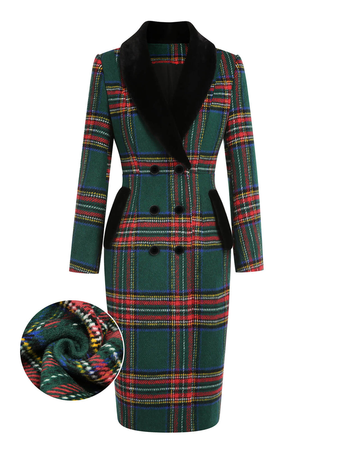 Green 1960s Plaid Fur Collar Pencil Coat - vintage fashion, style