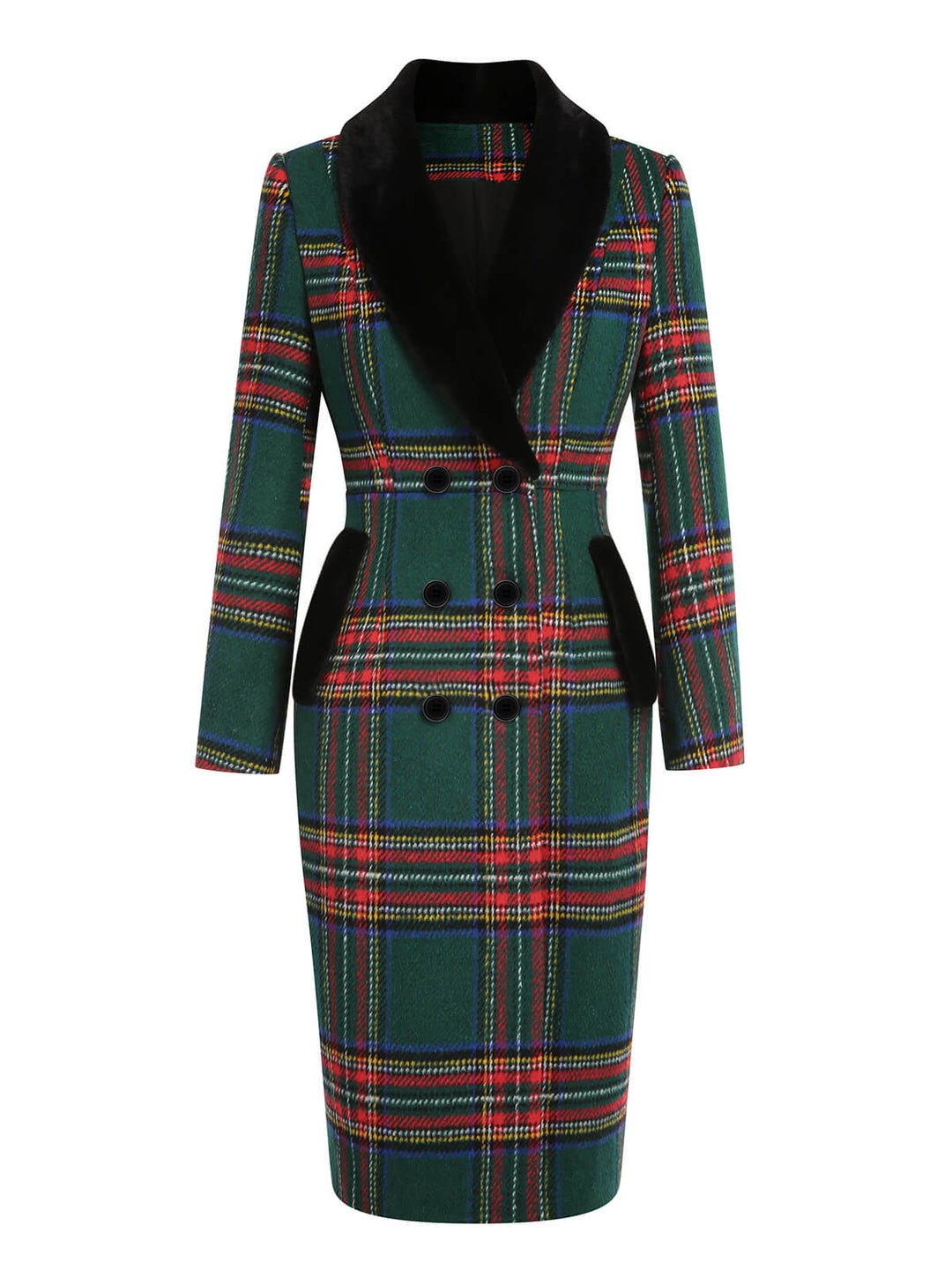 Green 1960s Plaid Fur Collar Pencil Coat - vintage fashion, style