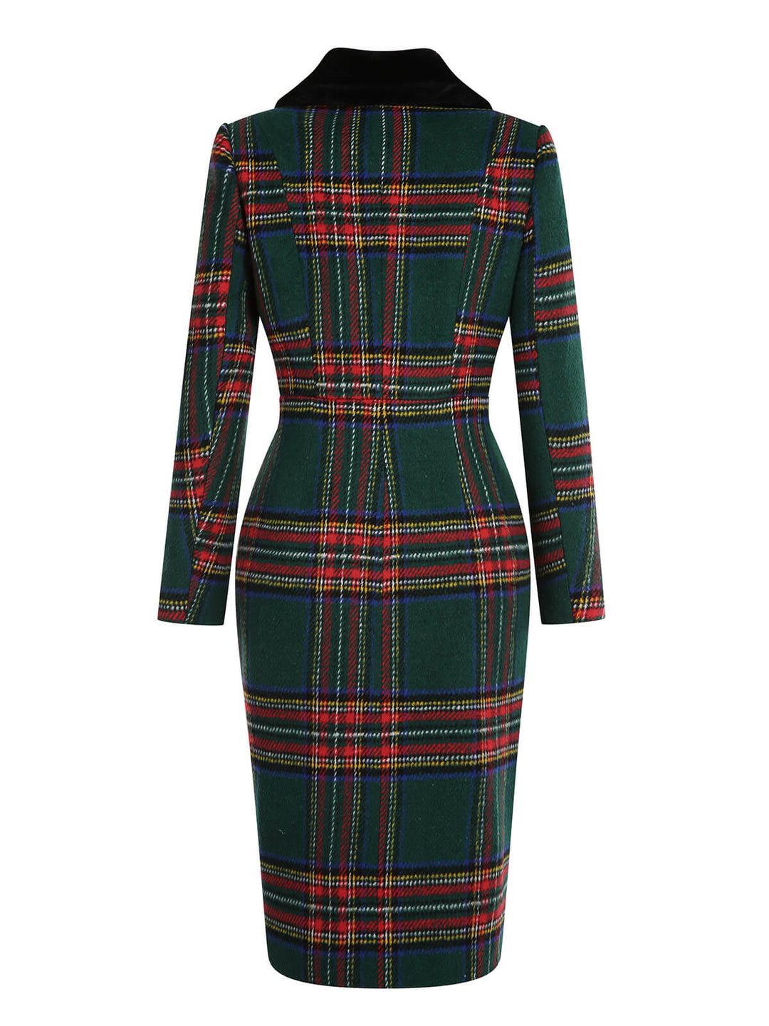 Green 1960s Plaid Fur Collar Pencil Coat - vintage fashion, style