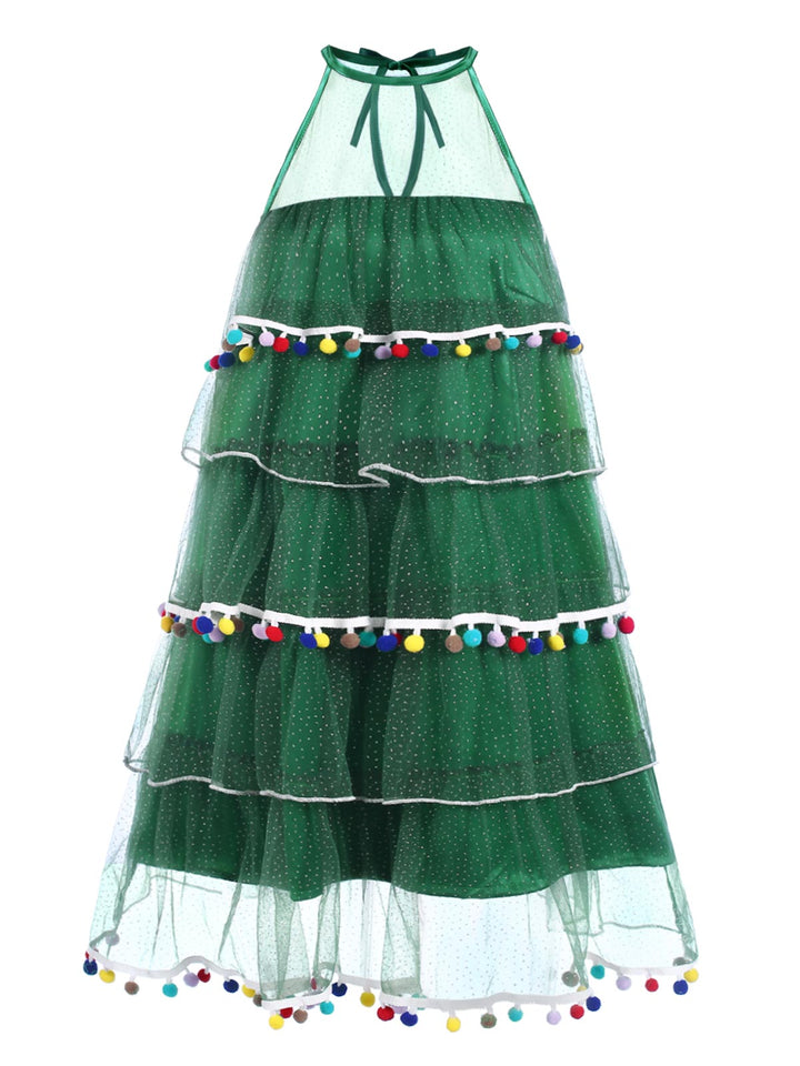 Green 1960s Pom-Pom Christmas Tree Dress: where 1960s romance meets her modern spirit