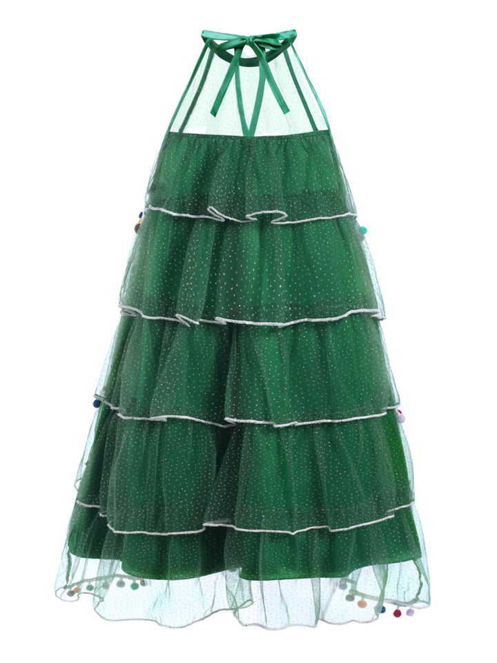 Green 1960s Pom-Pom Christmas Tree Dress — the kind of 1960s dress that makes strangers smile