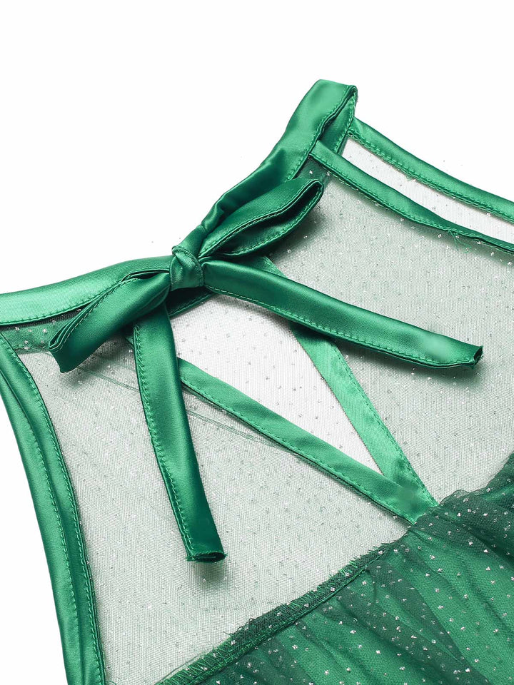 She slips into this Green 1960s Pom-Pom Christmas Tree Dress and suddenly it&