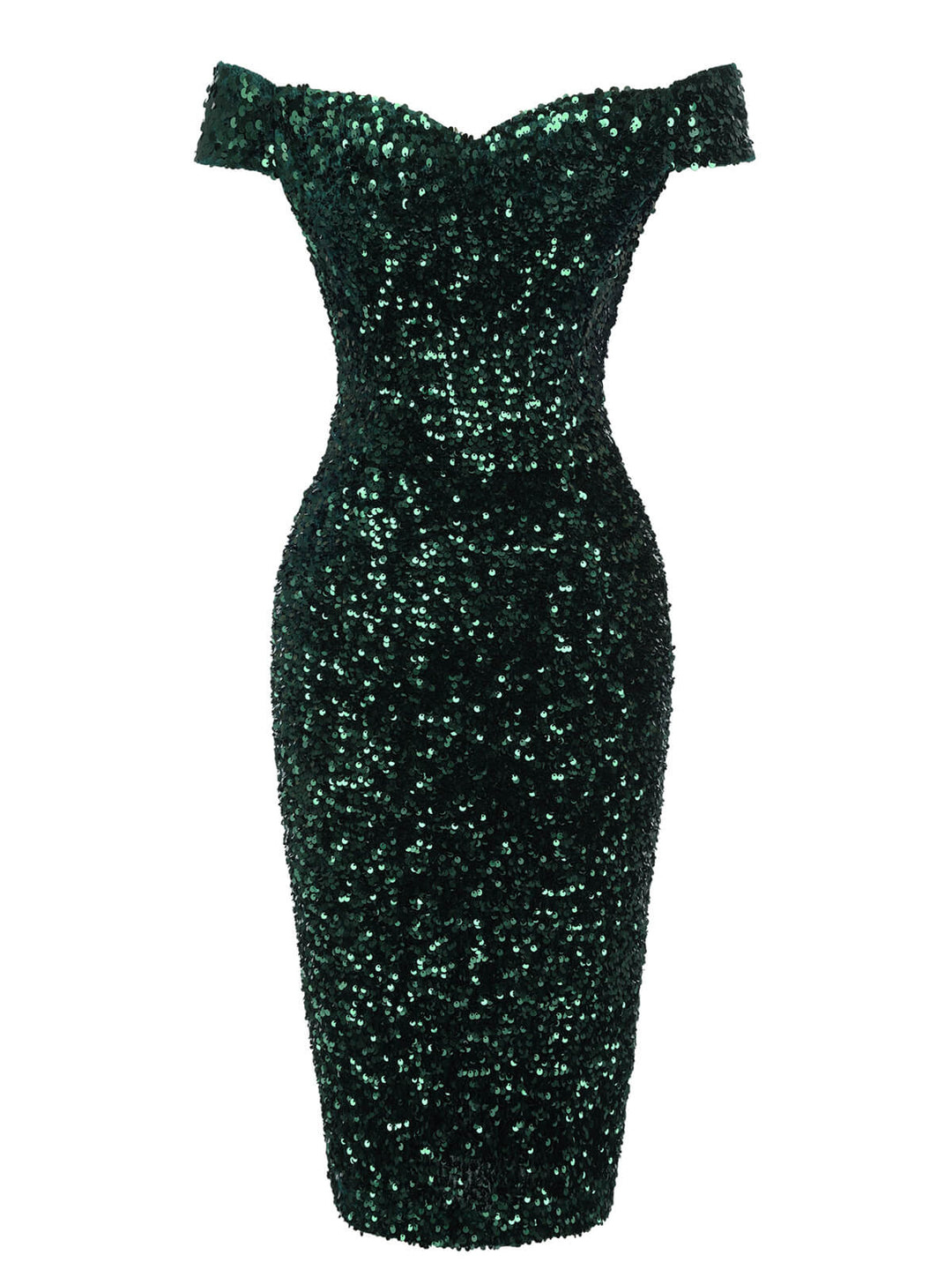 Green 1960s Sequins Off-Shoulder Pencil Dress, vintage dress, retro fashion - perfect for women who love vintage and retro fashion