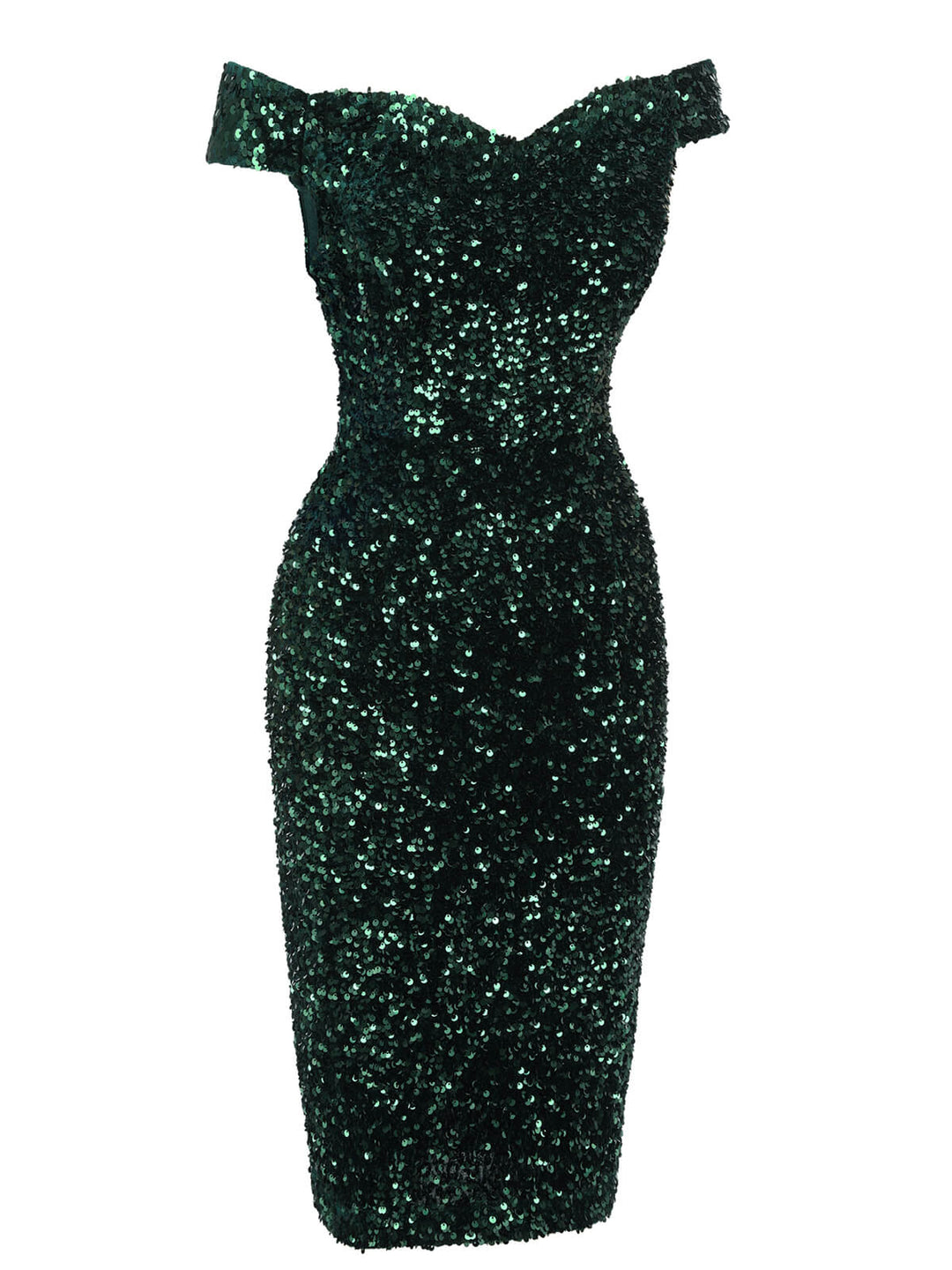 Green 1960s Sequins Off-Shoulder Pencil Dress, vintage dress, retro fashion - perfect for women who love vintage and retro fashion