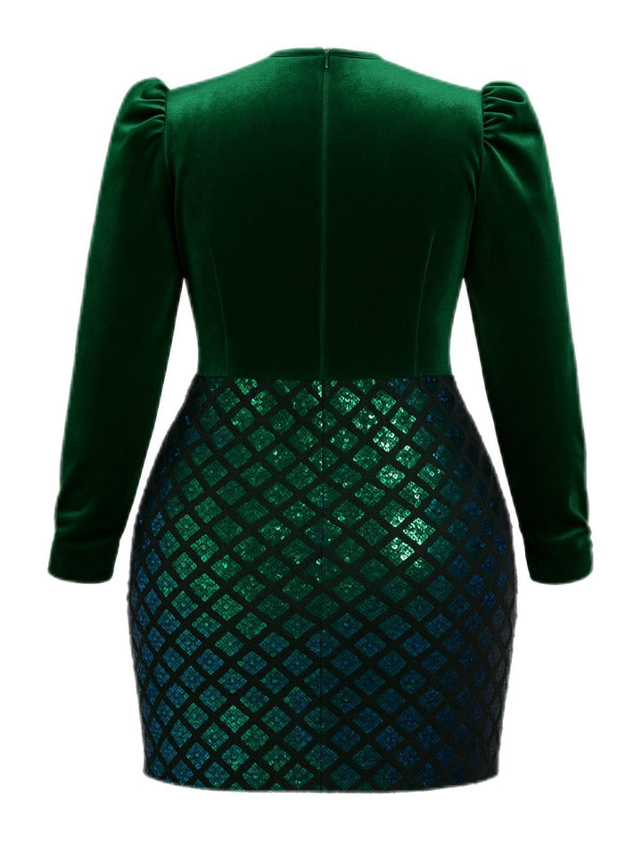 Green 1960s Seuqins V-Neck Velvet Bodycon Dress - vintage dress, fashion