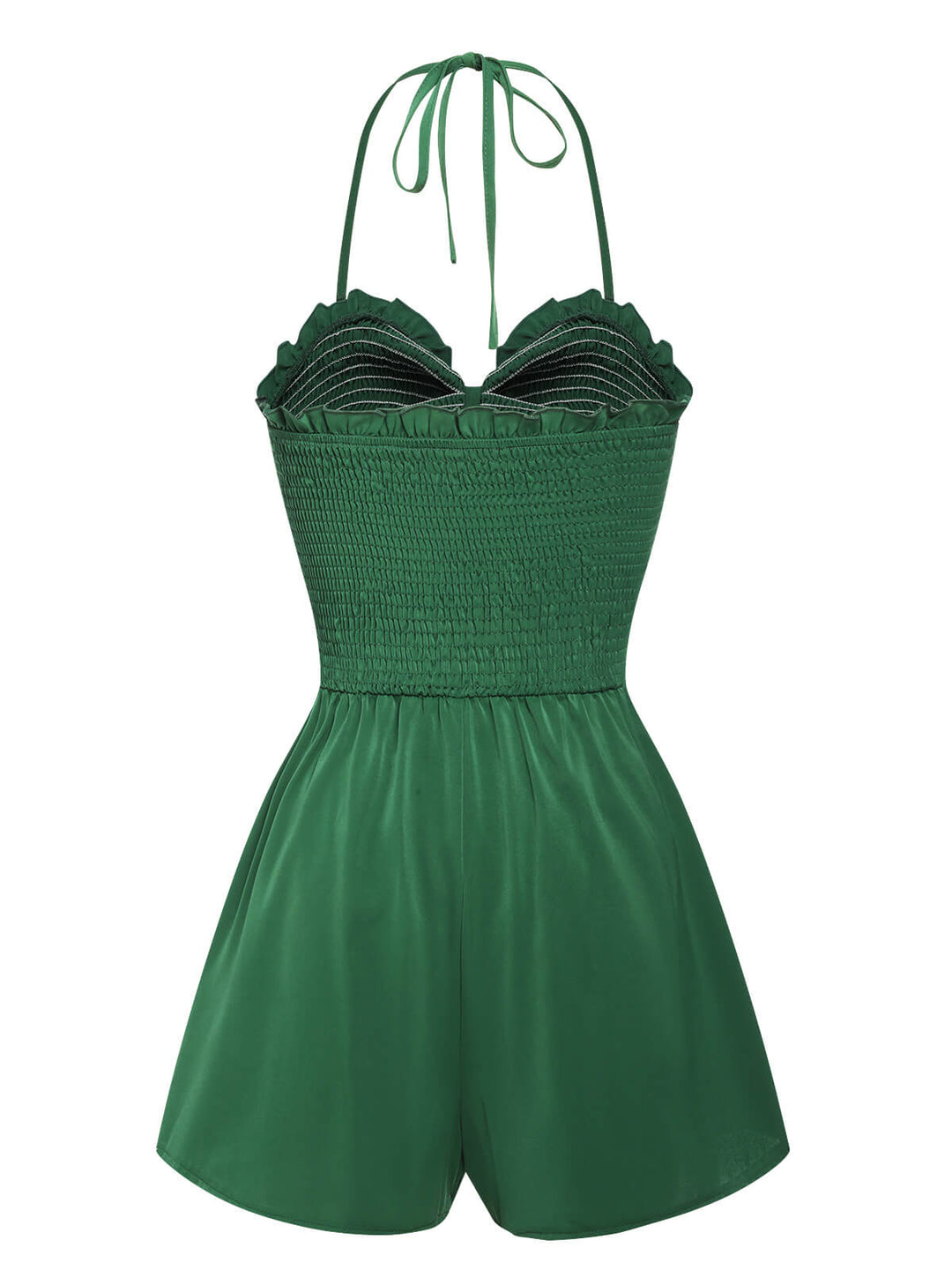 Green 1960s Smocked Sweetheart Neck Halter Romper, vintage romper, retro jumpsuit - perfect for women who love vintage and retro fashion