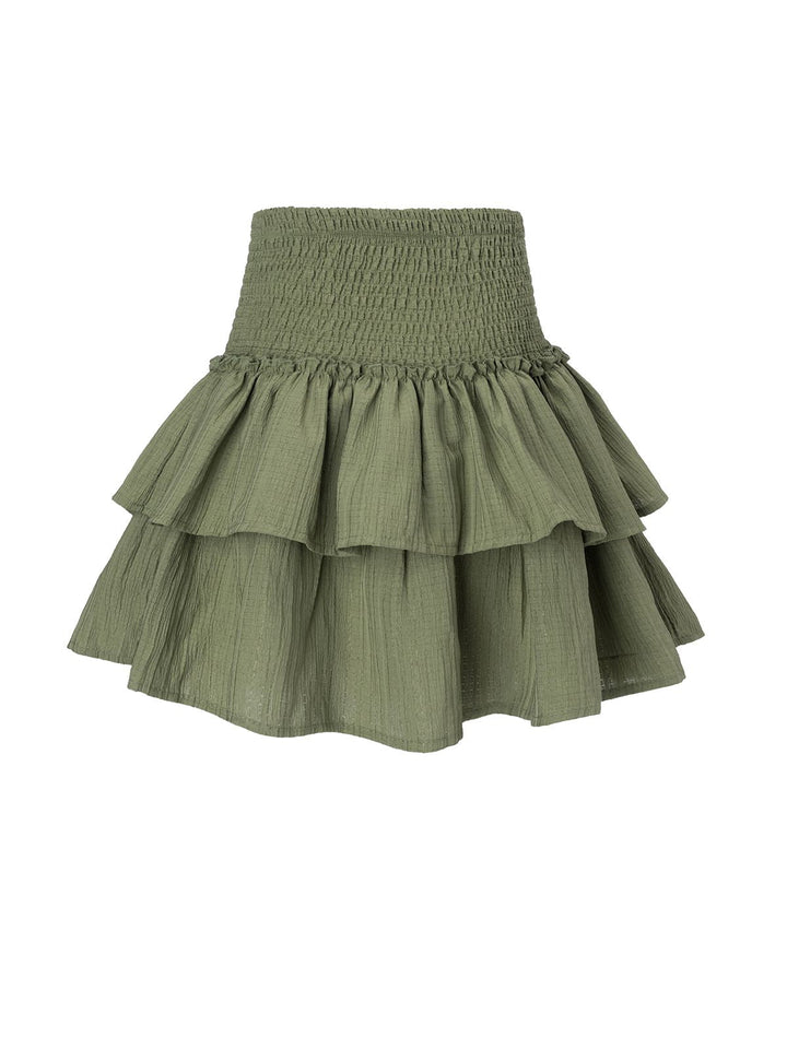 She sways in this Green 1960s Solid Elastic Waist Cake Skirt and it&