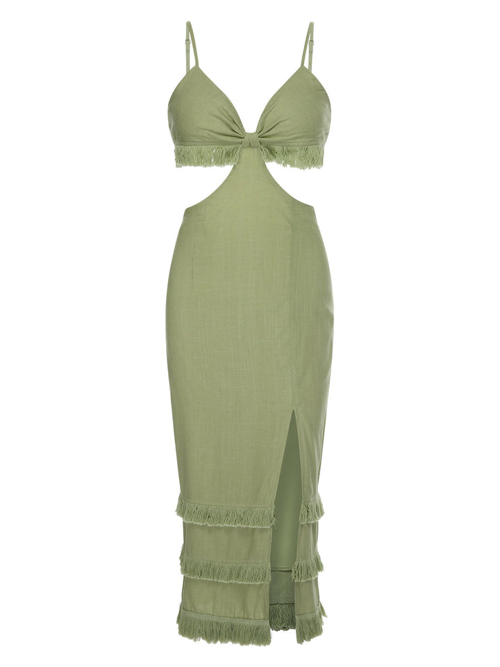 Green 1960s Solid Tassel Hem Suspender Dress, vintage dress, retro fashion - perfect for women who love vintage and retro fashion