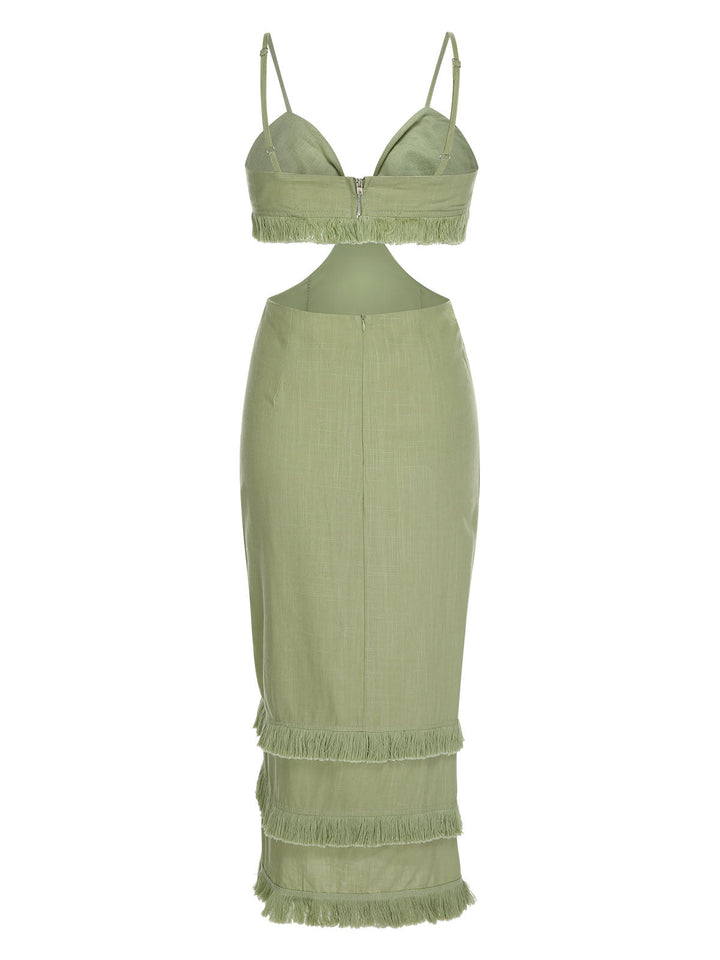 Green 1960s Solid Tassel Hem Suspender Dress, vintage dress, retro fashion - perfect for women who love vintage and retro fashion