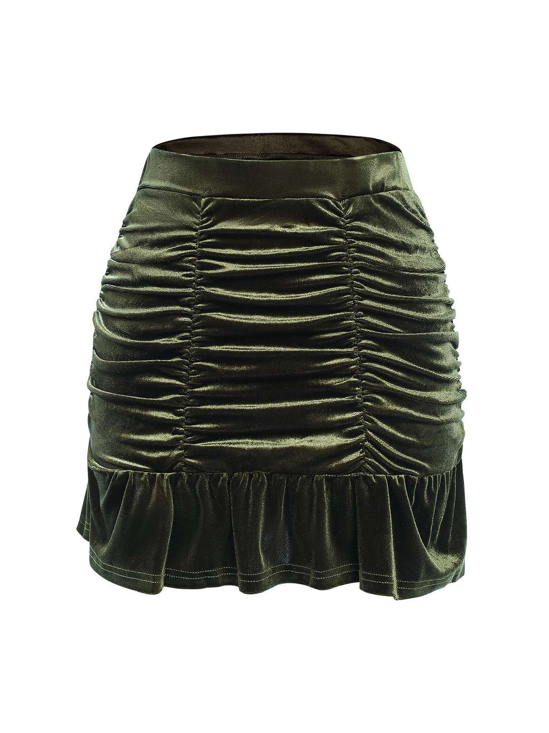 Green 1960s Solid Wrinkles Velvet Skirt, vintage skirt, retro style - perfect for women who love vintage and retro fashion
