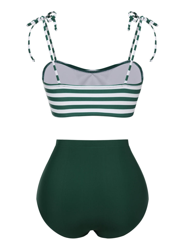 Green 1960s Stripe Shoulder Straps Swimsuit, vintage swimsuit, pin-up swimwear - perfect for women who love vintage and retro fashion