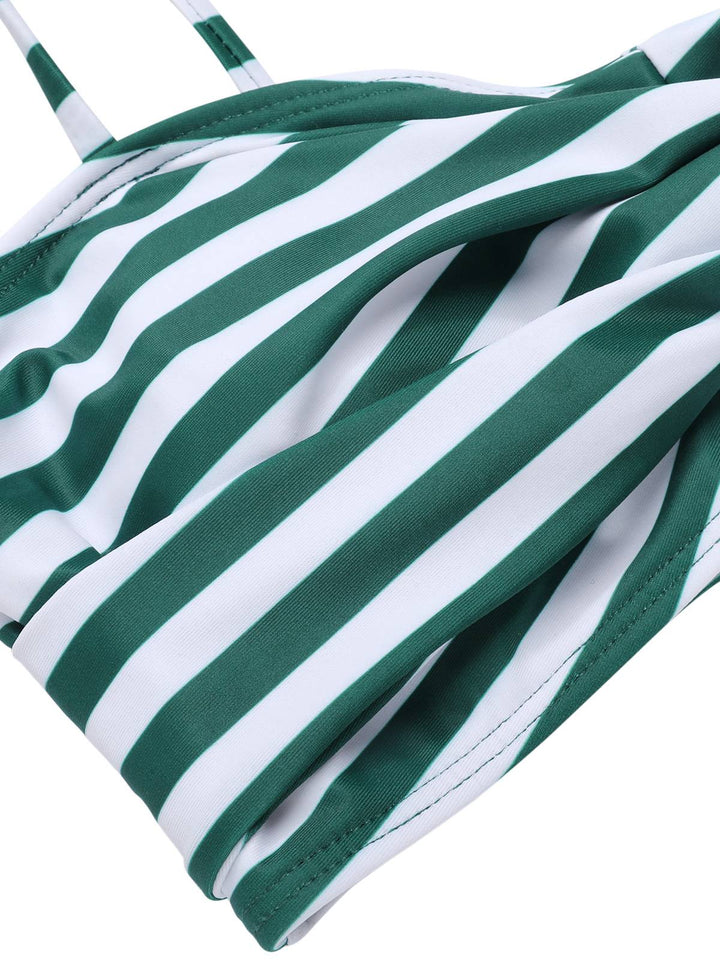 Green 1960s Stripe Shoulder Straps Swimsuit, vintage swimsuit, pin-up swimwear - perfect for women who love vintage and retro fashion