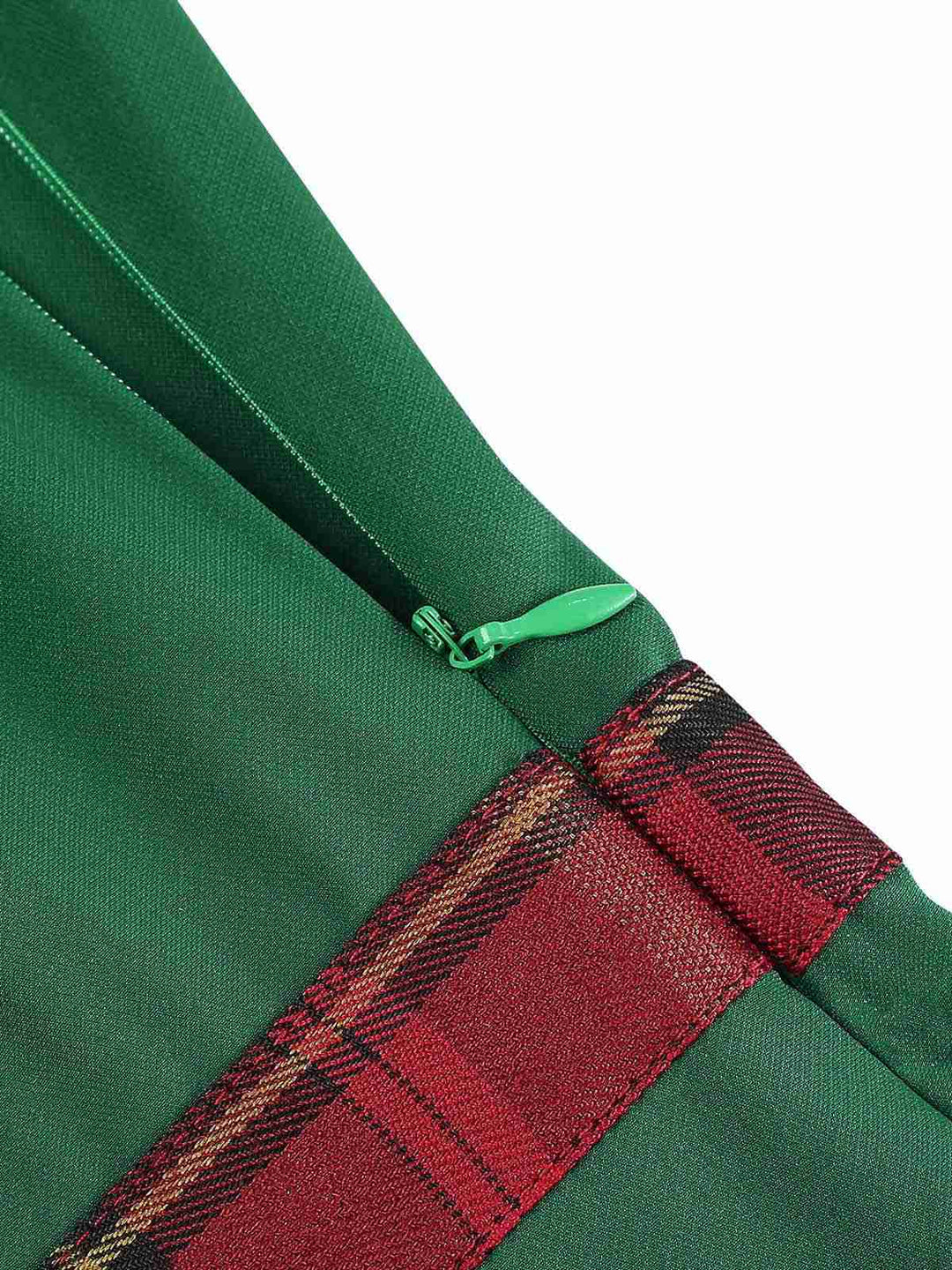 She slips into this Green 1960s Tartan Patchwork Off-Shoulder Dress and suddenly it&