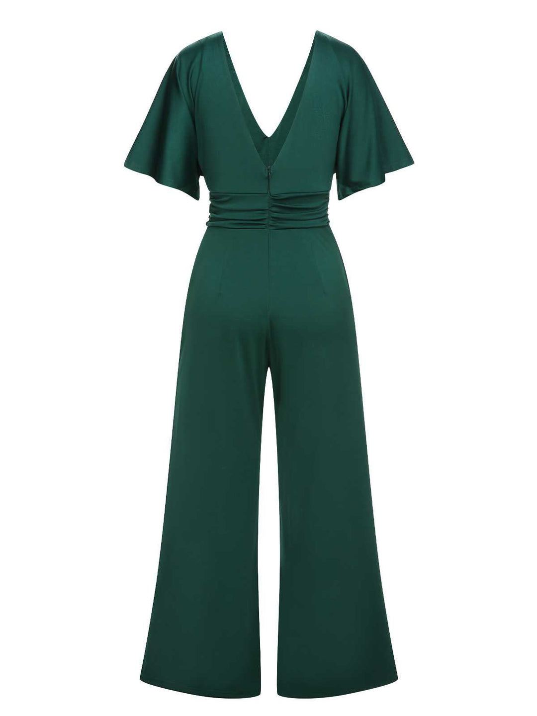 This Green 1960s V-Neck High Waist Wide-Leg Jumpsuit whispers 1960s secrets to those who notice