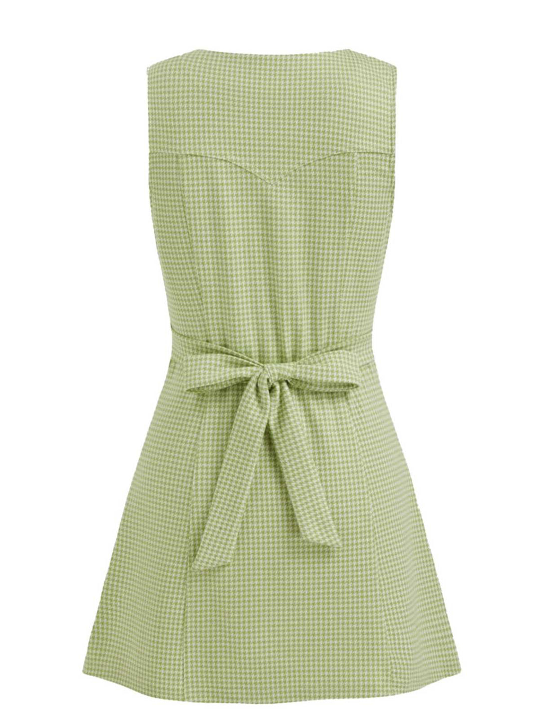 Green 1960s V-Neck Houndstooth Sleeveless Dress - vintage dress, retro fashion