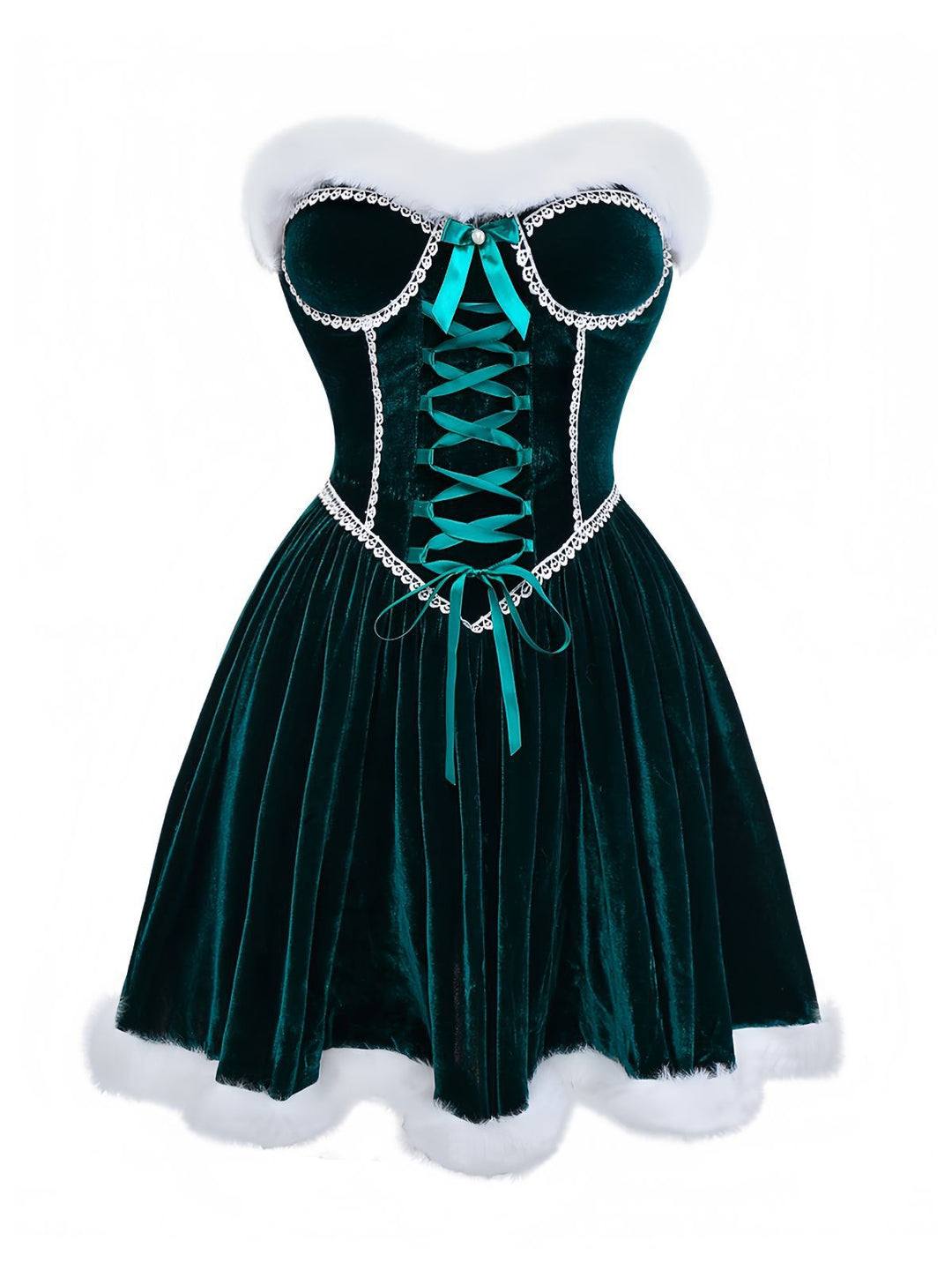 Green 1960s Velvet Fringe Strapless Mini Dress - vintage dress, retro fashion
