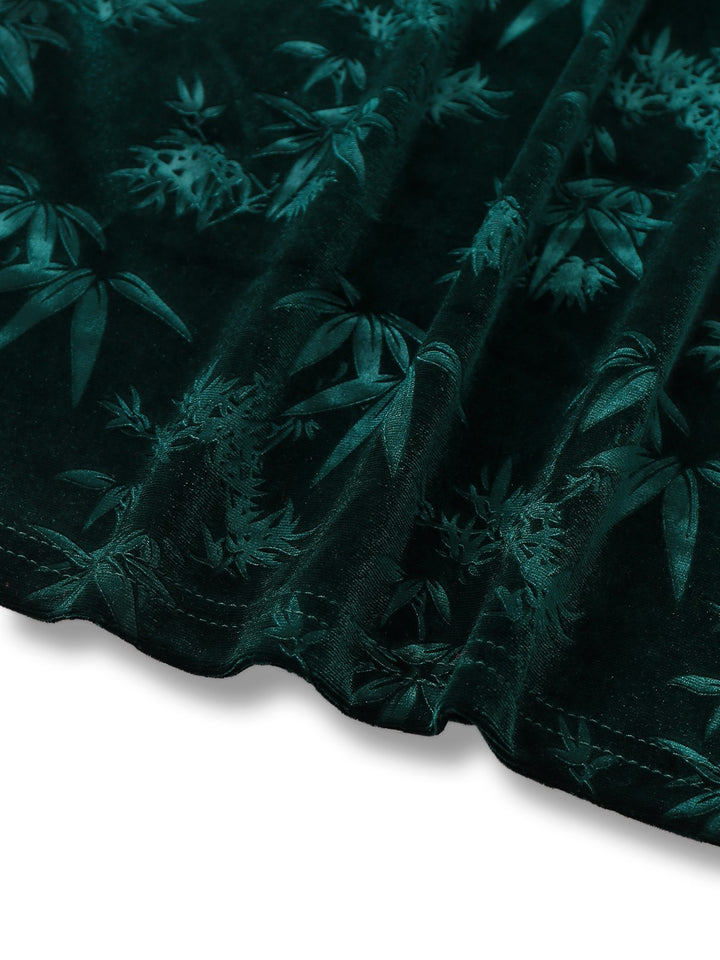 Green 1960s Velvet Plant Pattern Pencil Dress - vintage dress, retro fashion