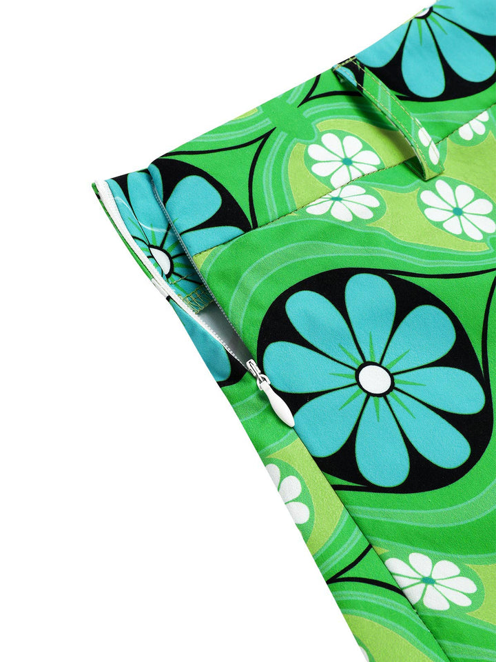 Green 1960s Vintage Floral Belted Mini Skirt — 1960s femininity that moves with her mood