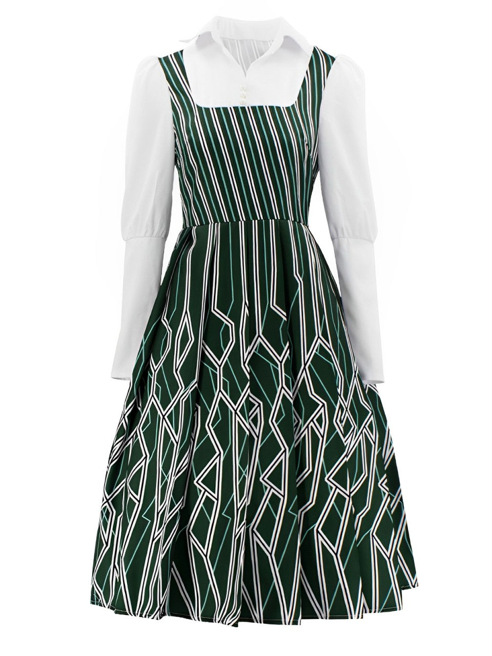 She slips into this Green 1960s Wicked Irregular Stripes Patchwork Dress and suddenly it&