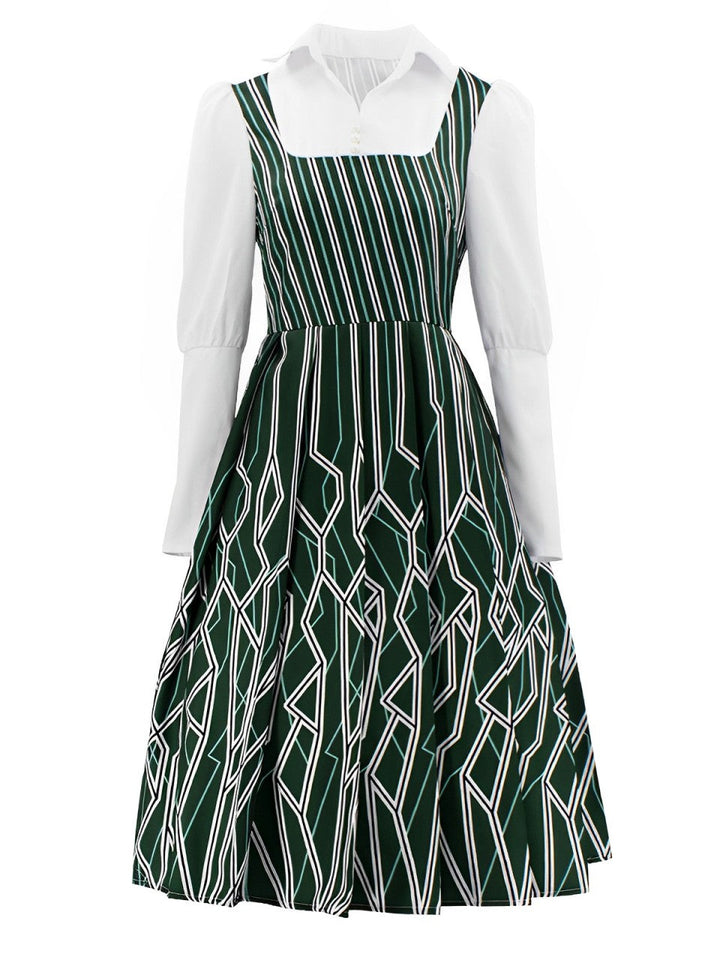 She slips into this Green 1960s Wicked Irregular Stripes Patchwork Dress and suddenly it&