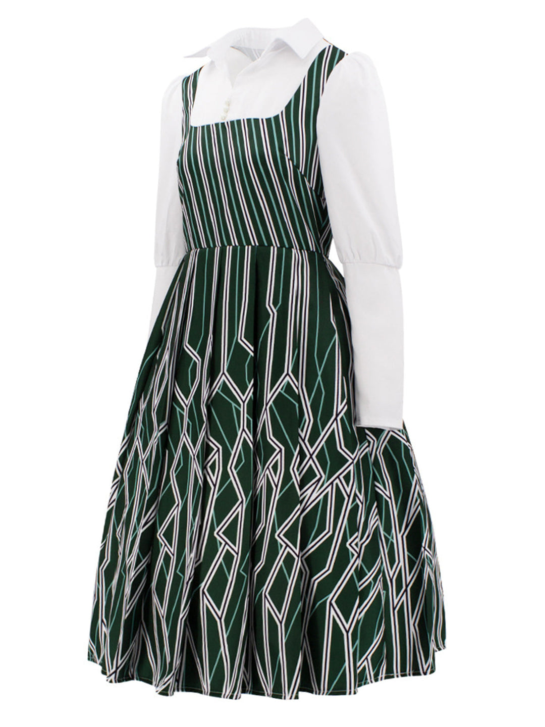 Green 1960s Wicked Irregular Stripes Patchwork Dress: where 1960s romance meets her modern spirit