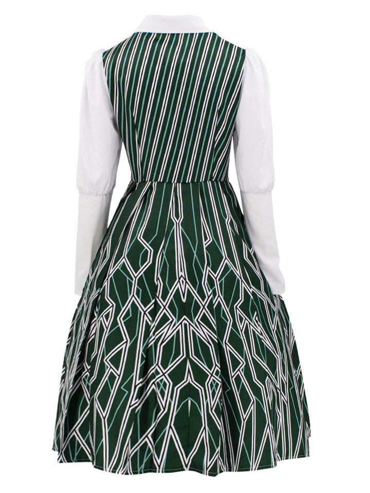 This Green 1960s Wicked Irregular Stripes Patchwork Dress wraps her in 1960s elegance, one twirl at a time