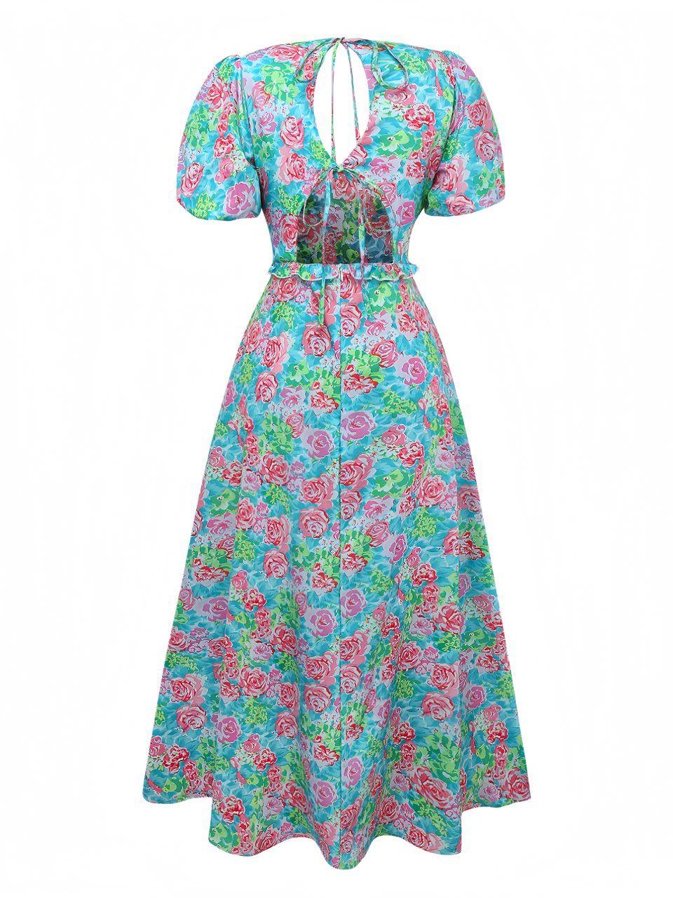 Green 1970s Boho Floral V-Neck Dress - vintage dress, retro fashion