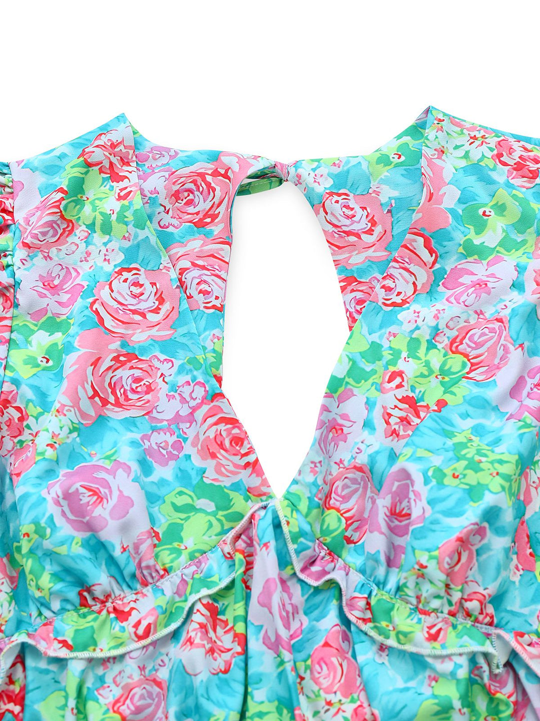 Green 1970s Boho Floral V-Neck Dress - vintage dress, retro fashion